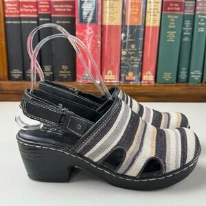 Born b.o.c. Canvas Striped Sling Back Comfort Clog Sz 6